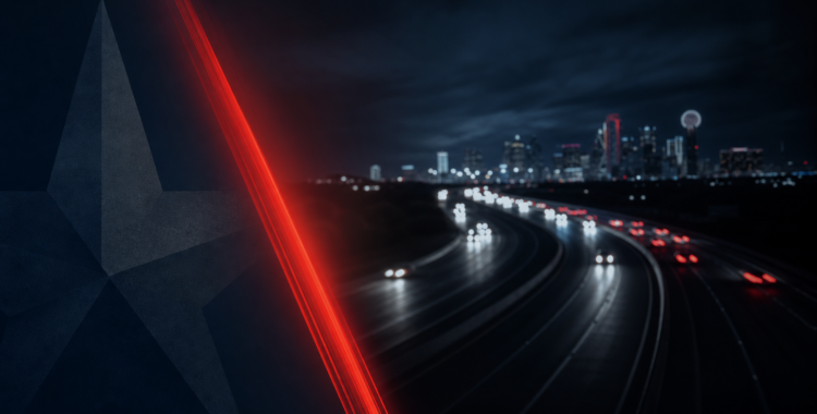 Auto accident lawyer Texas - dark highway with red accent lights