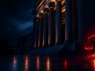 Feizy Law | Texas Car Accident Statute of Limitations: How Long Do You Have to File? Texas courthouse columns at night with red accent lighting - Feizy Law Office car accident statute of limitations guide
