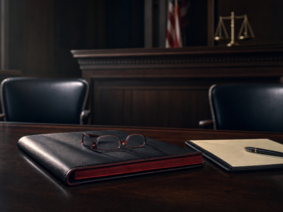 Dark legal desk with case files used as header for a Texas car accident injury claim guide