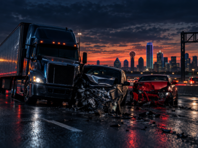 Dark highway scene suggesting a commercial truck crash, Feizy Law blog header